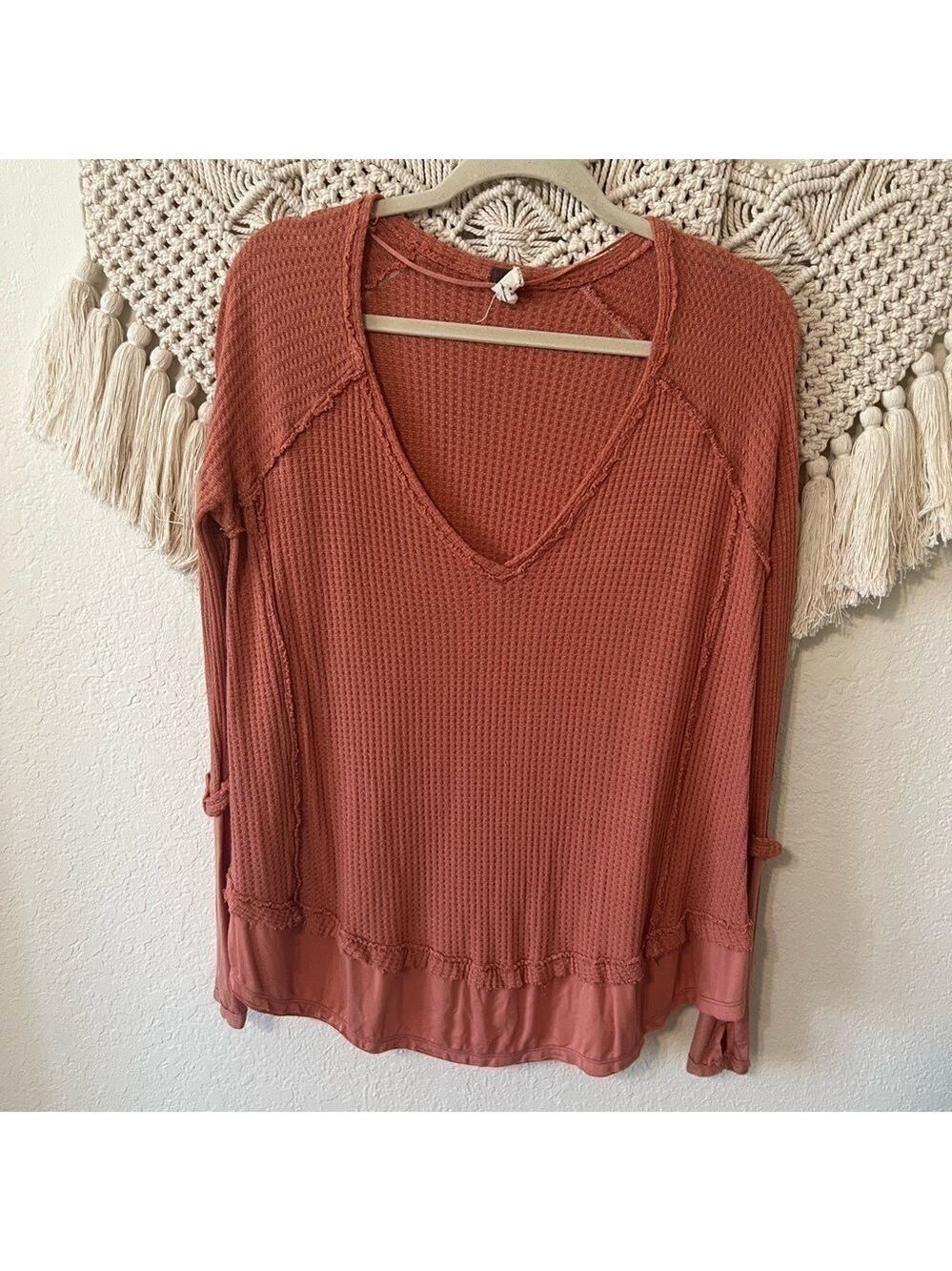Free People We the Free burnt Orange Waffle Shirt